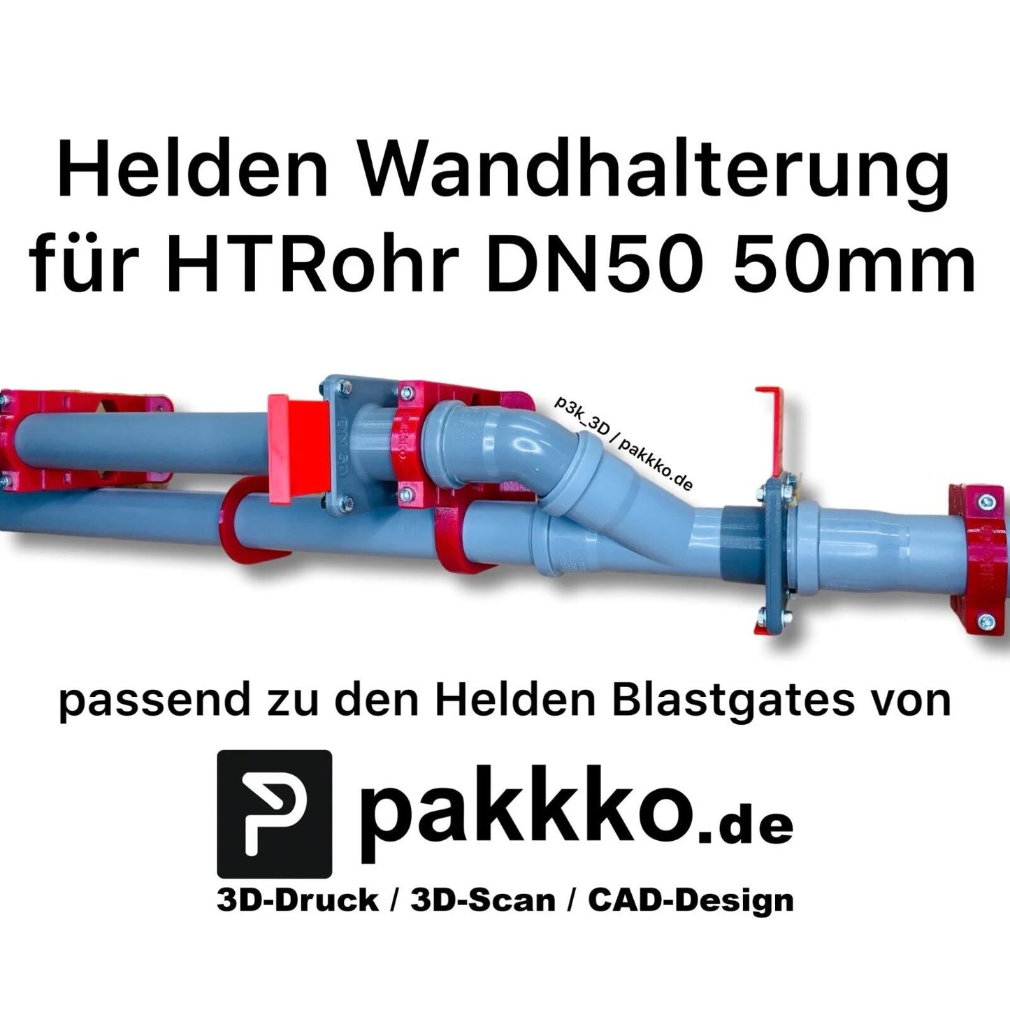 Helden Wandhalterungen DN50 HT-Rohr Blastgate Absperrschieber 50mm