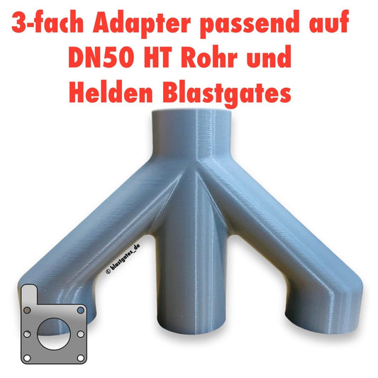 W-Adapter, 3-Wege Adapter, 3-fach DN50 Absauganlage Absperrschieber Blastgates