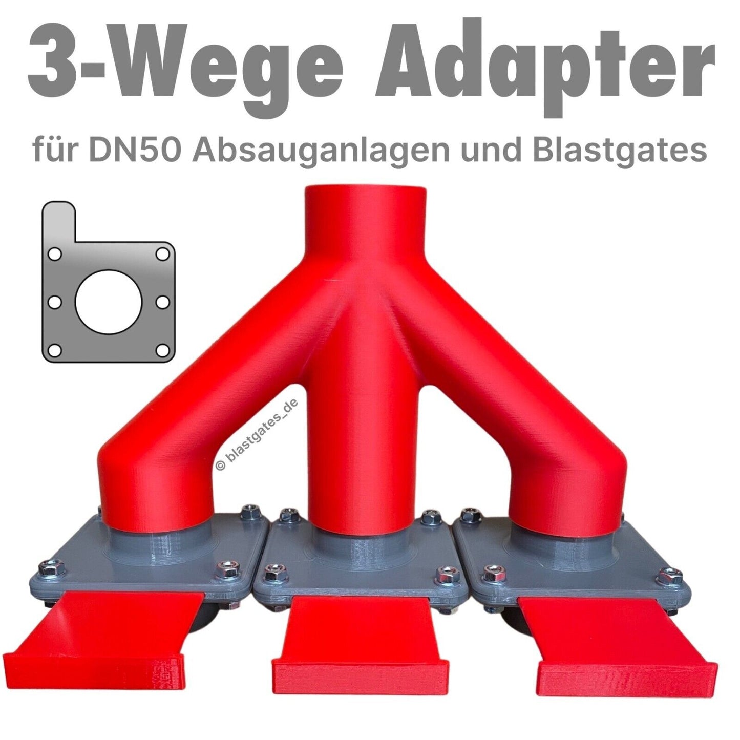 W-Adapter, 3-Wege Adapter inkl. 3x Blastgates DN50 Sparset Absauganlage Absperrschieber