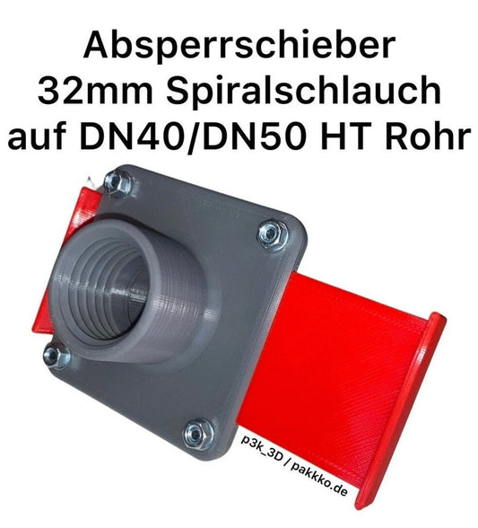 Blastgate Absperrschieber 32mm Spiralschlauch auf HT-Rohr DN40/50