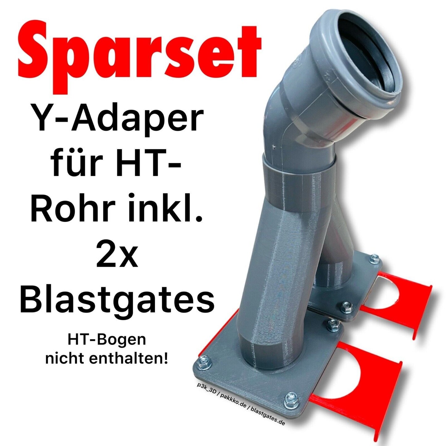 Y-Adapter inkl. 2x Blastgate Sparset DN50 Absauganlage